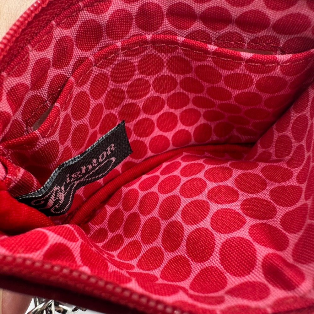 Brighton Red Nylon ID Window Coin Purse Keychain Croc Trim Silver Medallion - Picture 7 of 8